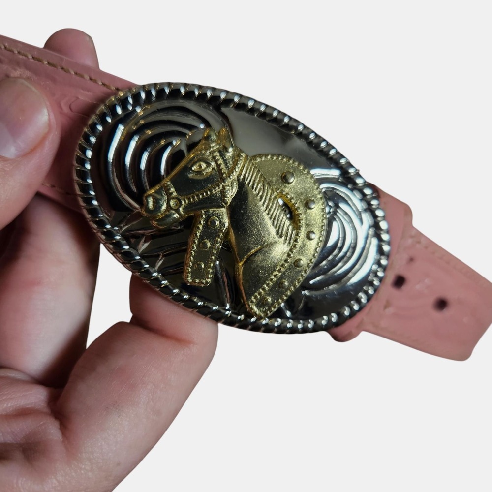 Nocona Girls Pink Tooled Leather Belt 18 Two-Tone Horseshoe‎ Buckle N4410530